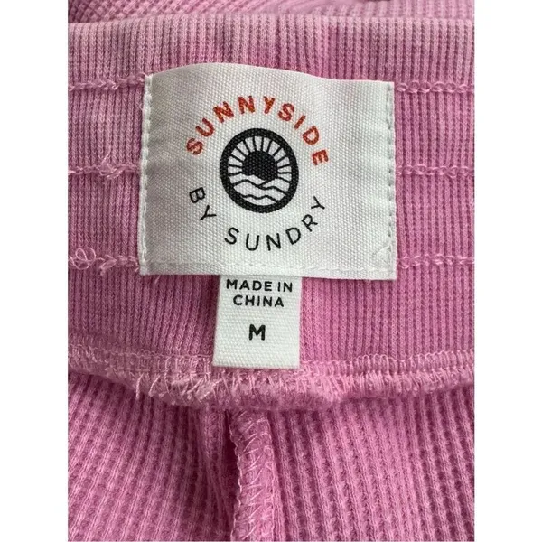 Sunnyside by Sundry Waffle Knit Pink Flare Lounge Pants Women’s Medium - Image 3