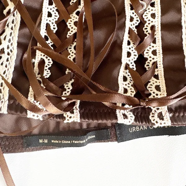 Urban Outfitters Women Mandy Lace Up Brown Satin Coquette Ren Faire Corset Top M - Image 8