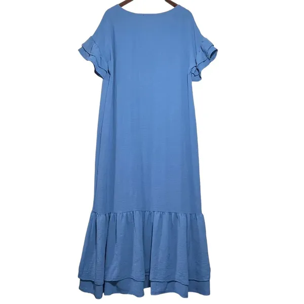 Beeson River Maxi Dress NWT Women's Large Lagenlook Ruffle‎ Drop Waist Blue - Image 4