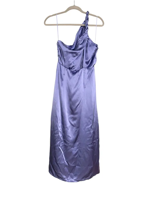 NWT Anthropologie Silk One Shoulder Purple Satin Side Slit Midi Dress 8 - Image 5