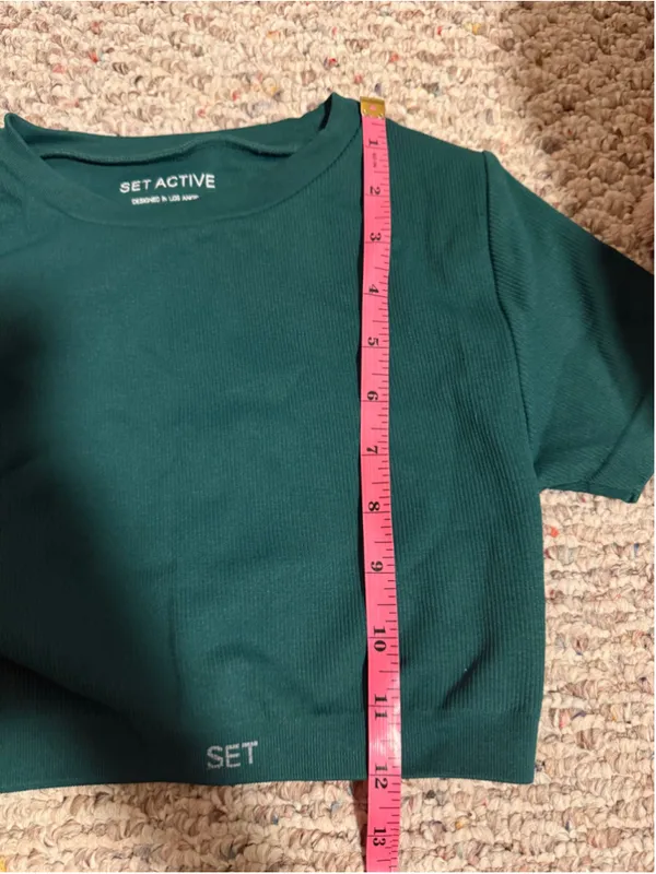 SET Active Ribbed Green Crop Top T-Shirt- Size Small - Image 6