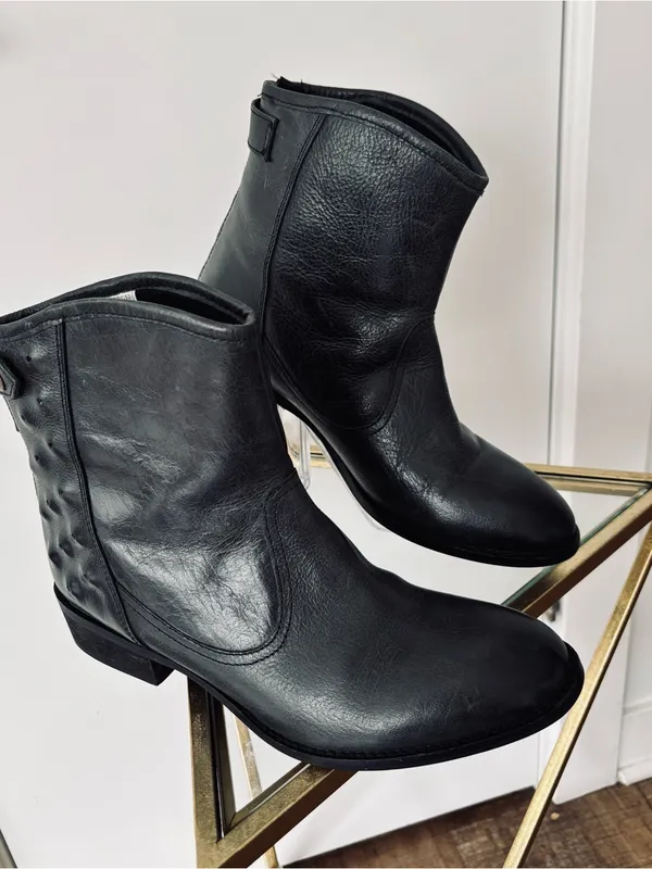 Naughty Monkey Black leather Rustic Cowboy Ankle boots women's 10 - Image 4