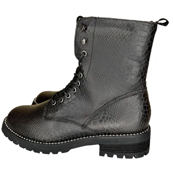 Very G Conquest Ankle Boots Black Snakeskin Block Heel‎ Lace Up Women’s Size 11 - Image 2