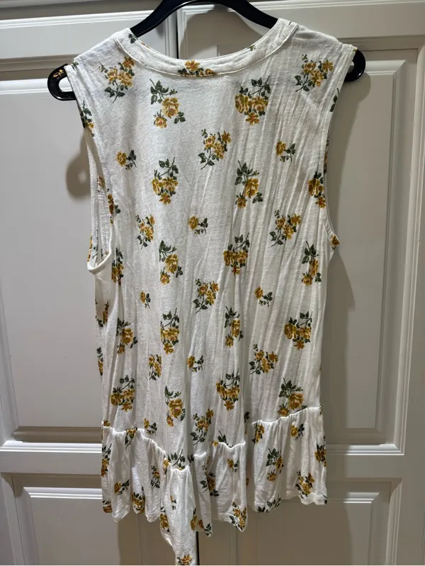 For The Republic Cream Sleeveless Floral Peplum Tunic with Yellow Rose Print - Image 2