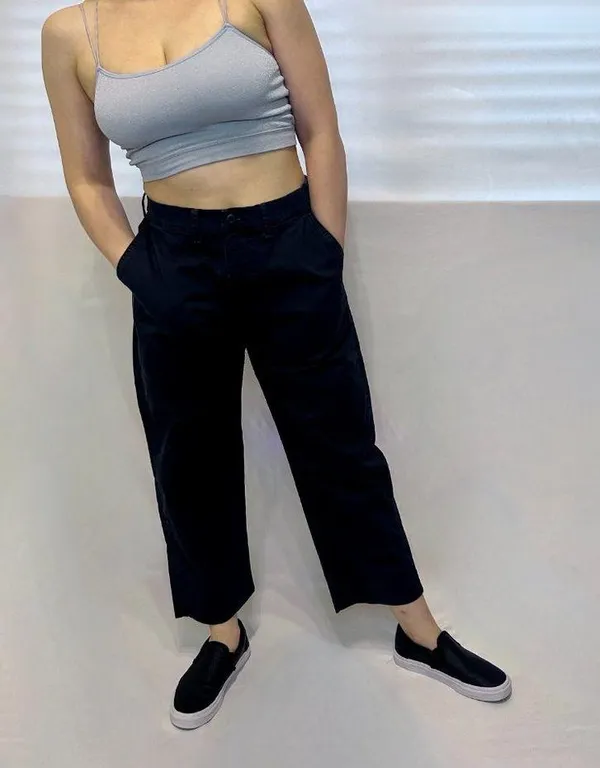 Abercrombie Straight Relaxed Crop Chino Pants - Navy - S - Image 3
