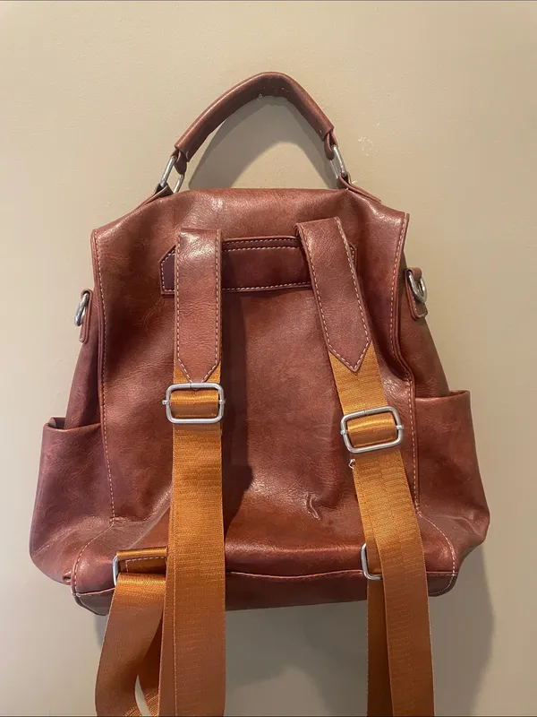 Brown Faux Leather Backpack Handbag never used - Image 2