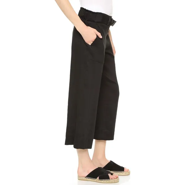 Vince Black Linen Blend Belted Utility Culottes Wide Leg Cropped Pants Size 6 - Image 3