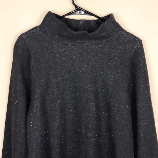Madewell MWL Women’s Charcoal Gray White Speckled Knit Mock Neck Sweatshirt - Image 2