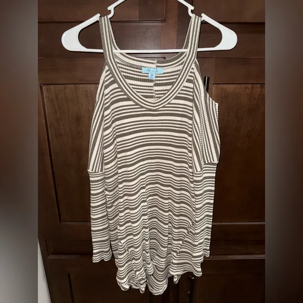 She + Sky Striped Cold Shoulder Long Sleeve Top - Image 2