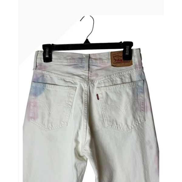 Levi's 501 Straight Leg Jeans Women 26 White Tie Dye Denim Button Fly Hippie - Image 5