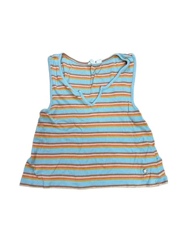 Roxy 70s Style Blue Orange Striped Vneck Crop Tank Ribbed Small - Image 2