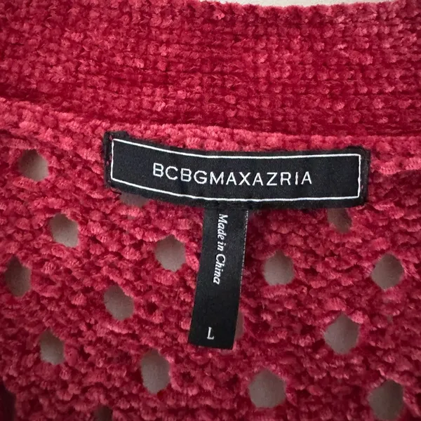 BCBGMAXAZRIA Women's Relaxed Open Knit Red‎ Chenille Cardigan Button Sweater - Image 5
