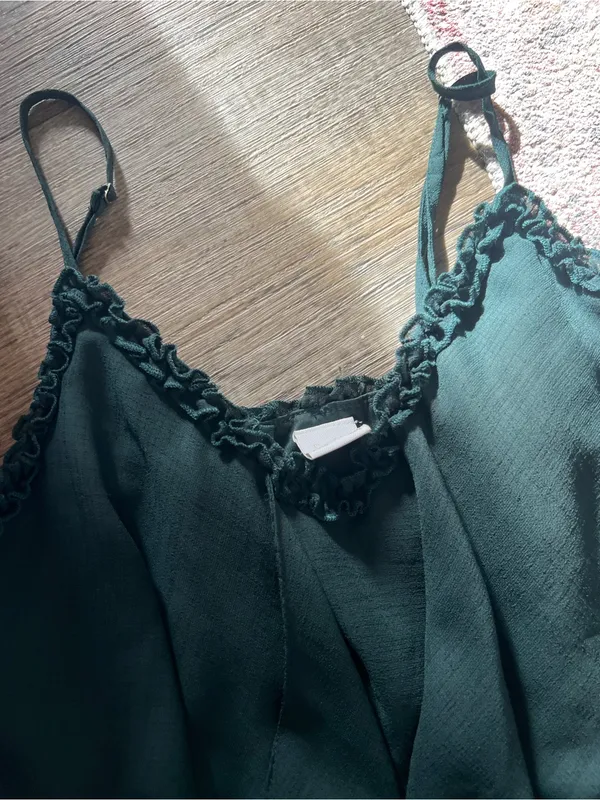 Selfie Leslie forest green Tie-Front ruffle Mini Dress - Image 5
