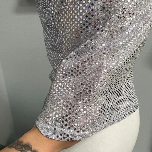A. Byer Silver Sequin Sleeveless Tank Top Y2k Glam Romantic Feminine - Image 5