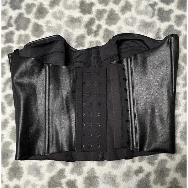 SKIMS Onyx Black Faux Leather Look Corset Bustier Underwire Top Sz S Whimsigoth - Image 6