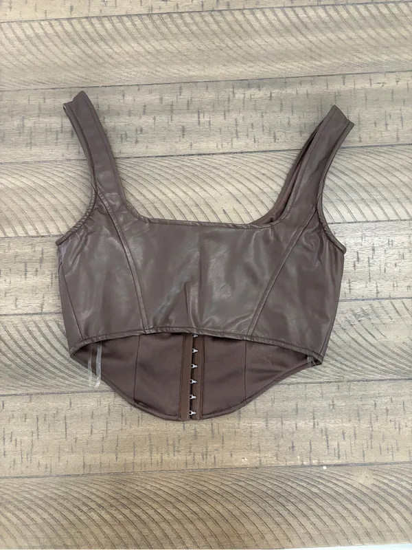 Windsor Chocolate Faux Leather Corset Tank - Image 3