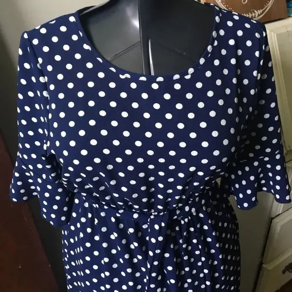 Orange Creek L modest navy polka dot ruffle hem maxi dress - Image 2