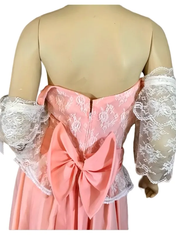 Vintage Mid To Late 70'S Peach Off-The-Shoulder Lacey Party Dress (M) - Image 7