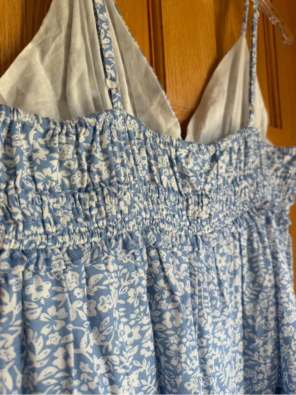 Altar'd State Aubrey Floral Mini Dress NWT Blue White Smocked Tiered XL - Image 7