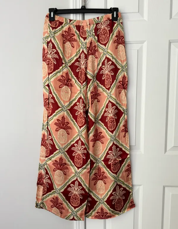 NWT Farm Rio Pineapple Satin Wide-Leg Pants, Size M - Image 9