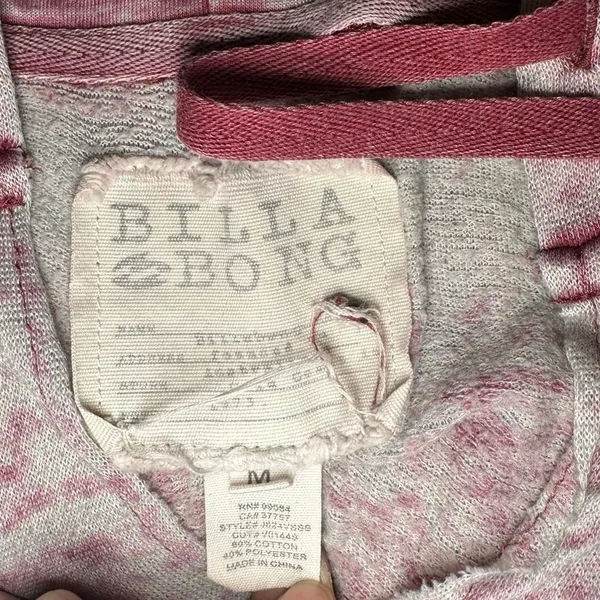 Billabong Burnout Hoodie Red Pink Mineral Wash Coastal Indie Surf M Pullover - Image 4