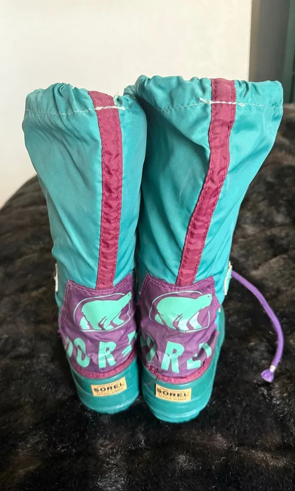 Vtg SOREL Winter Snow Rubber Boots 6 Removable Felted Liner Green - Image 3