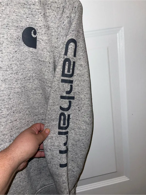 Like New Carhartt Gray Logo Hoodie Sweatshirt - Small, 4-6 - Image 3