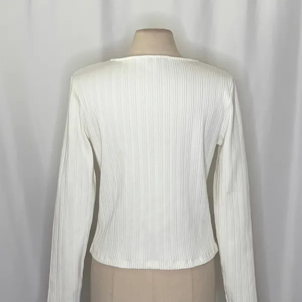 VINCE Pearl Button Cardigan Sweater Off White Ribbed Cropped V Neck‎ X-Large - Image 11