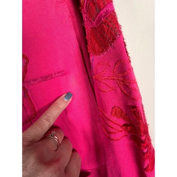 Laura Ashley Womens Pink‎ Embroidered Floral Applique Denim Jacket Small Spring - Image 10