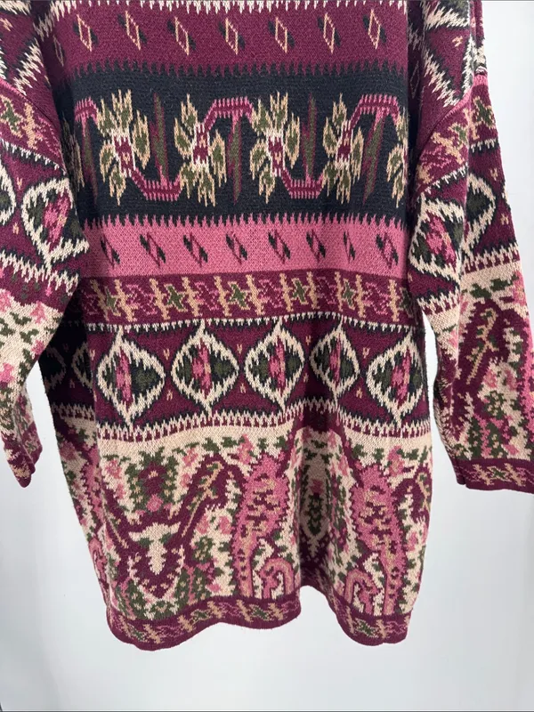 Express Tricot vintage 90s Women's floral Sweater Plum Pink M oversized retro - Image 4