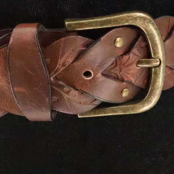 Boho Braided Heart Tooled Leather Belt Womens Size XL Brown Floral Y2K Cowgirl - Image 3