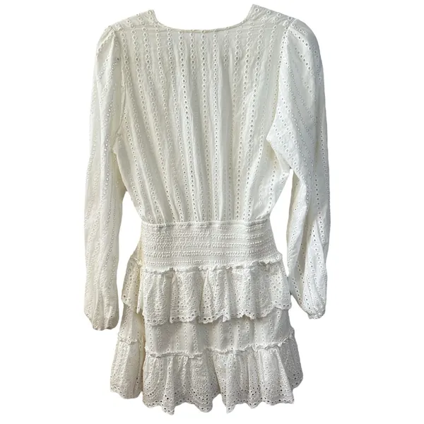 Mable White Eyelet Ruffle Mini Dress White Size Medium Boho Western Bachelorette - Image 4