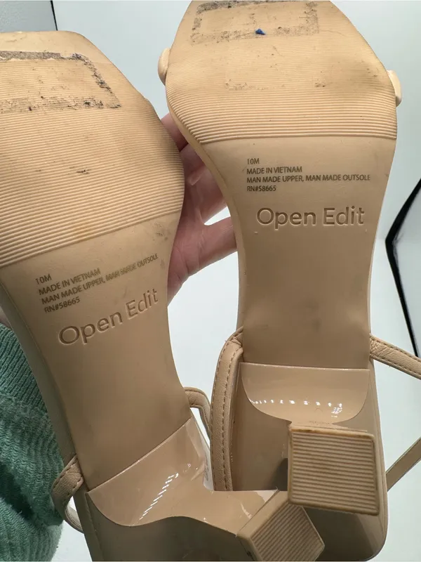 Open Edit Taytum Heel Sandals Womens 10 Nude Fair Ankle Strap Square Toe Minimal - Image 6