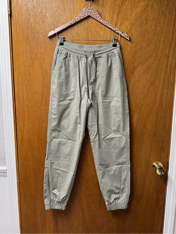 Pact Womens Stretch Poplin Joggers Cotton Blend Pants Shadow Light Green Small - Image 15