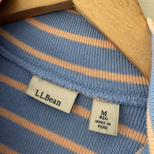 L.L. Bean Blue and Orange French‎ Sailor Stripe Quarter Zip Pullover Sweater - Image 5