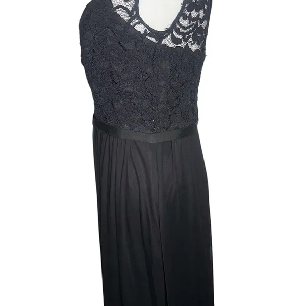 David's Bridal Black Lace Chiffon Midi Dress Sz 6 Whimsigoth‎ Gothcore Formal - Image 2