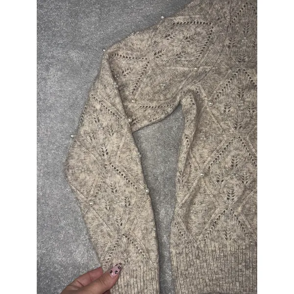 broadway 33 pearl embellished sweater wool blend Medium Turtle Neck - Image 4