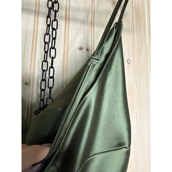 NWT Lulus Exquisitely Chic Olive Green Satin Backless Slip Midi Dress Gala Sz S - Image 6