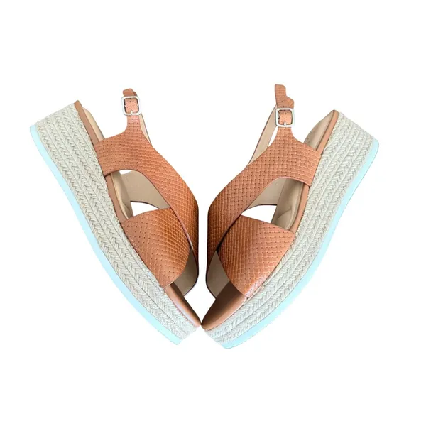 Alex Marie Women Brown Textured Leather Espadrille Wedge‎ Sandals 8.5M Boho chic - Image 3