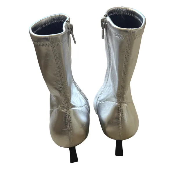 Abound Silver Metallic Pointed Toe Kitten Heel Sock Ankle Boots Size 7M - Image 5