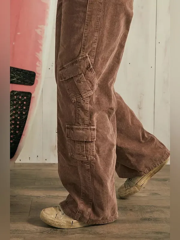 Urban Outfitters BDG Mauve Y2K Corduroy Low-Rise Cargo wide leg cotton Pants S - Image 3