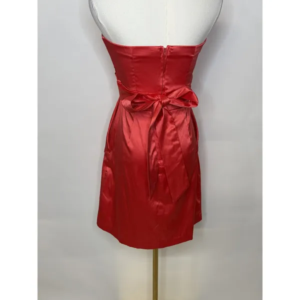 XXI Red Satin Strapless Sweetheart Mini Dress with Back Bow Size Medium - Image 5