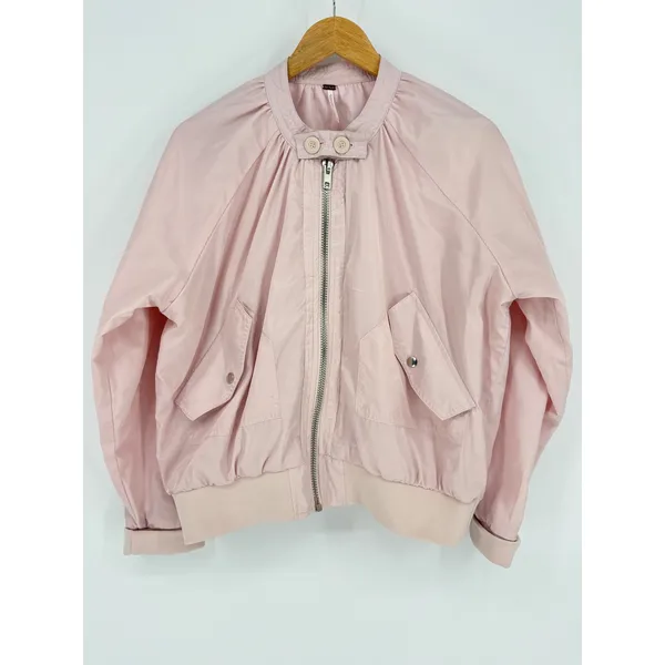 Free People Satin Bomber Jacket Large Light Pink Full‎ Zip Utility Pockets - Image 4