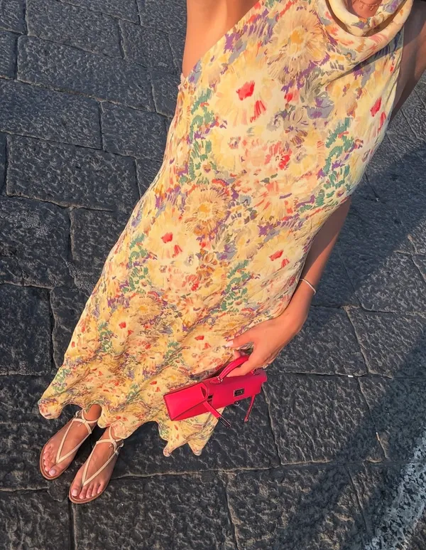 Zara floral Boho open back Halter Maxi summer vacation Dress - Image 3