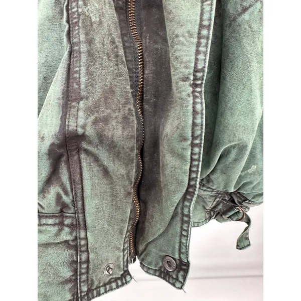Expressions‎ Jacket Womens Large Green Acid Washed Full Zip Cotton Bomber Jacket - Image 5