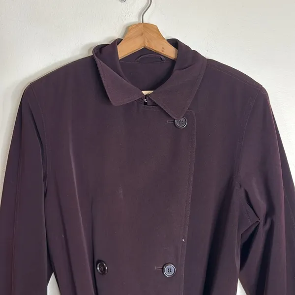 Vintage Jacqueline Ferrar Purple Trench Coat Women Size 12 Double Breasted +Belt - Image 7