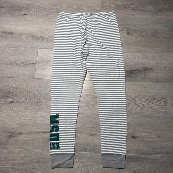 PINK Victoria's‎ Secret MSU Michigan State Striped Thermal Sleep PJs Large L - Image 2