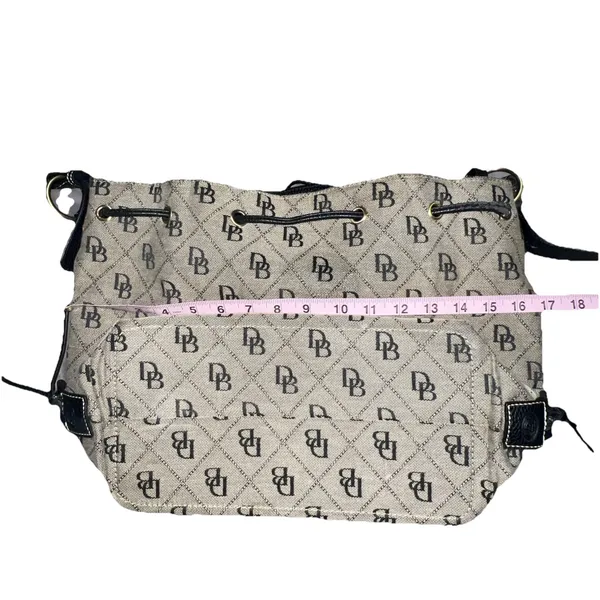 Dooney & Bourke Signature DB Monogram Drawstring‎ Bucket Shoulder Bag Black Gray - Image 11