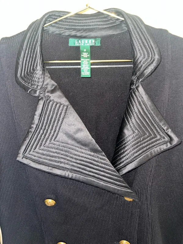 Lauren Ralph Lauren Black Military Knit Jacket Gold Crest Buttons Small‎ - Image 4