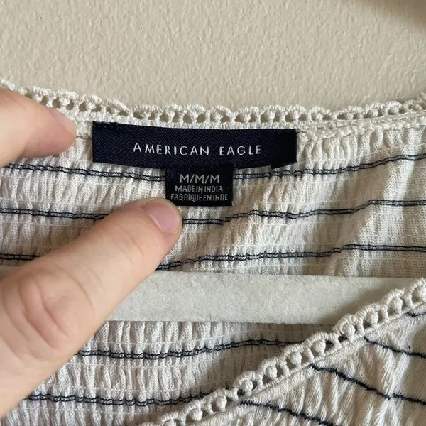 American Eagle Cream Top w/ Blue Stripes - M - Image 11